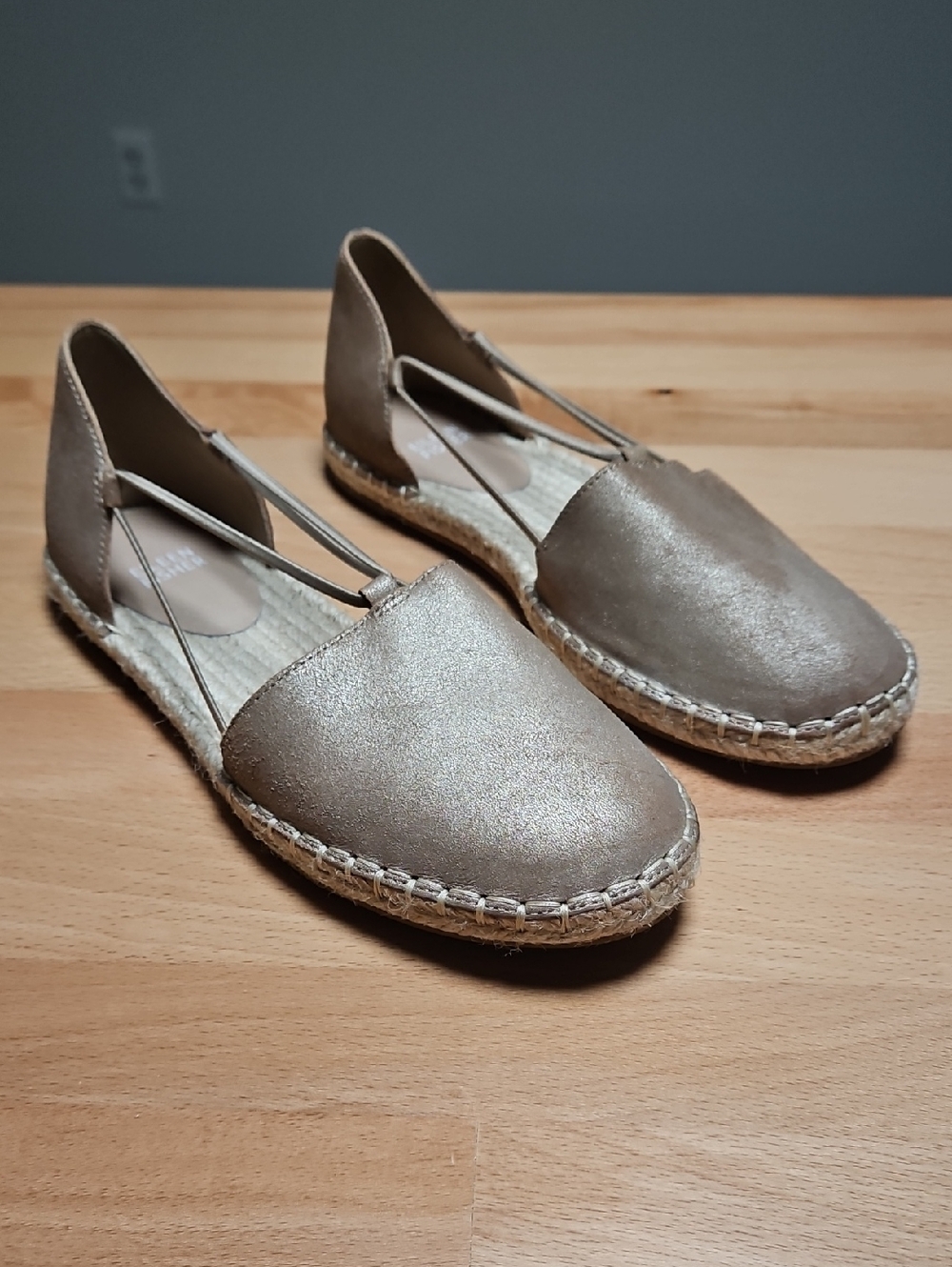 Eileen Fisher Lee Metallic Suede Espadrille Flat Platinum Size 8